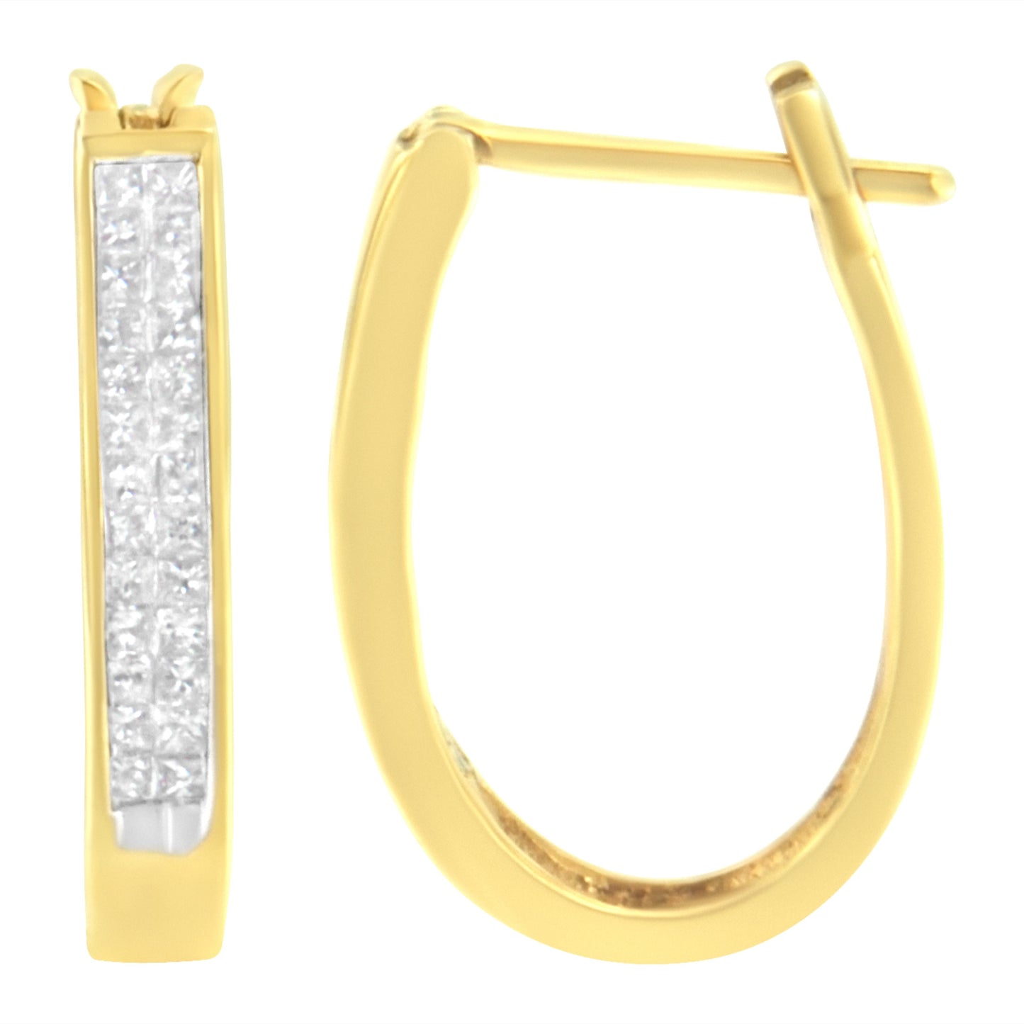 10K Yellow Gold 1/2 Cttw Invisible Set Princess-cut Diamond Hoop Earrings (H-I Color, SI2-I1 Clarity) Bids.com
