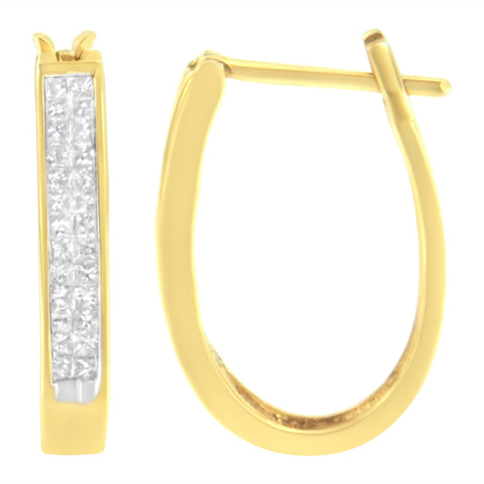10K Yellow Gold 1/2 Cttw Invisible Set Princess-cut Diamond Hoop Earrings (H-I Color, SI2-I1 Clarity) Bids.com