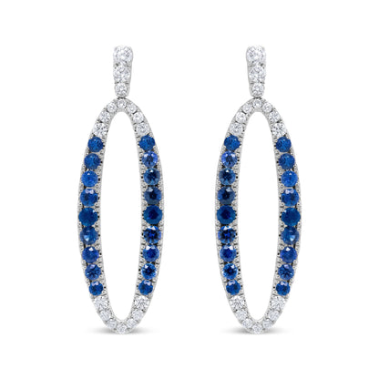 18K White Gold 1.11 Cttw Blue Round Diamond and Blue Sapphire Openwork Oval Shaped Dangle Earrings (F-G Color, VS1-VS2 Clarity) Bids.com