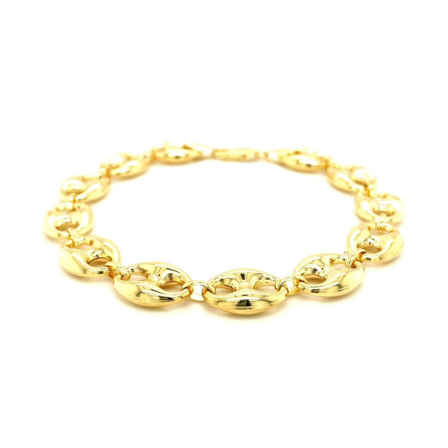 11.0mm 14k Yellow Gold Puffed Mariner Link Bracelet Bids.com