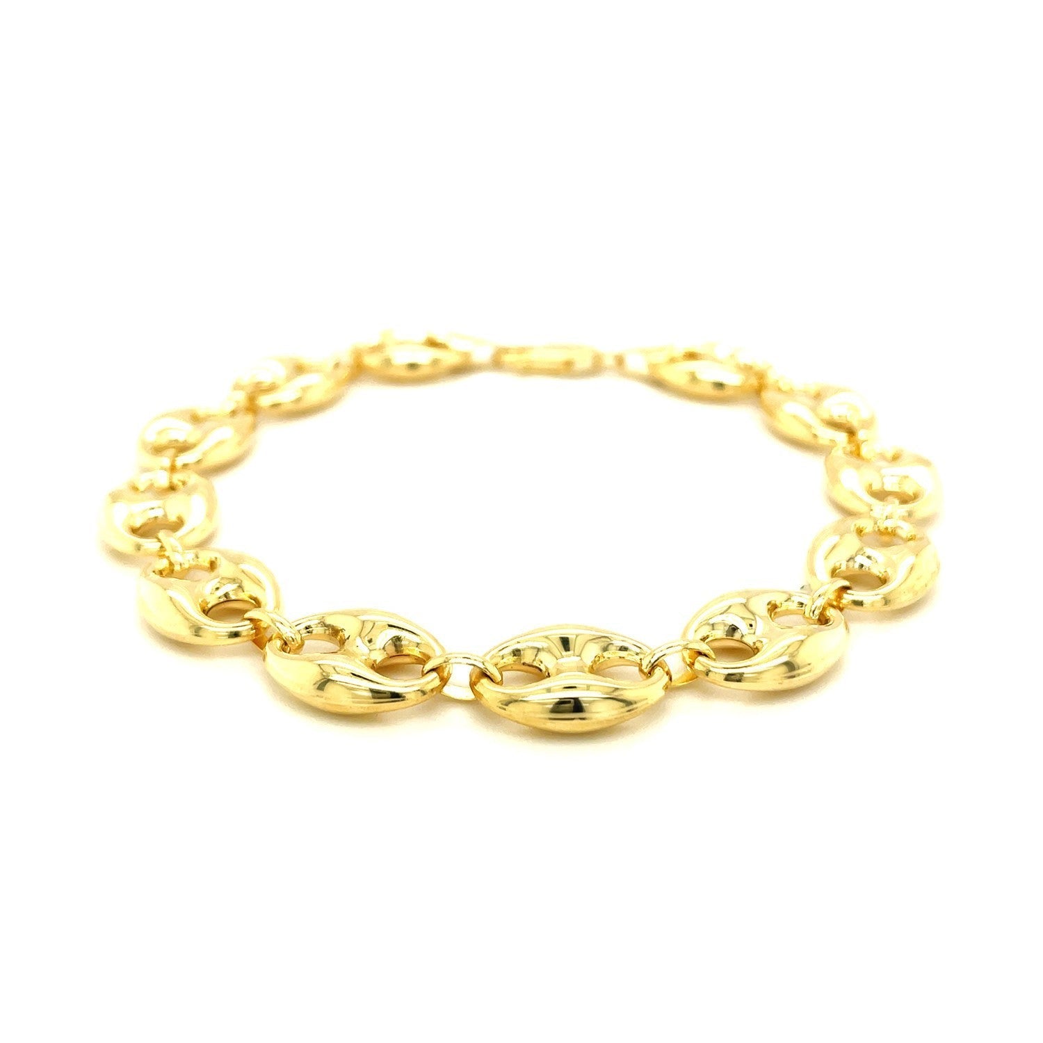 11.0mm 14k Yellow Gold Puffed Mariner Link Bracelet Bids.com