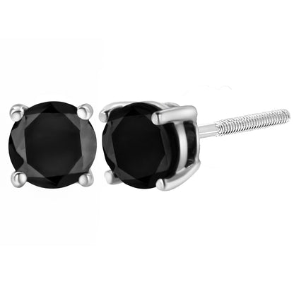 .925 Sterling Silver 4.00 Cttw Round Brilliant-Cut Black Diamond Bezel-Set Stud Earrings with Screw Backs (Fancy Color-Enhanced, I2-I3 Clarity) Bids.com
