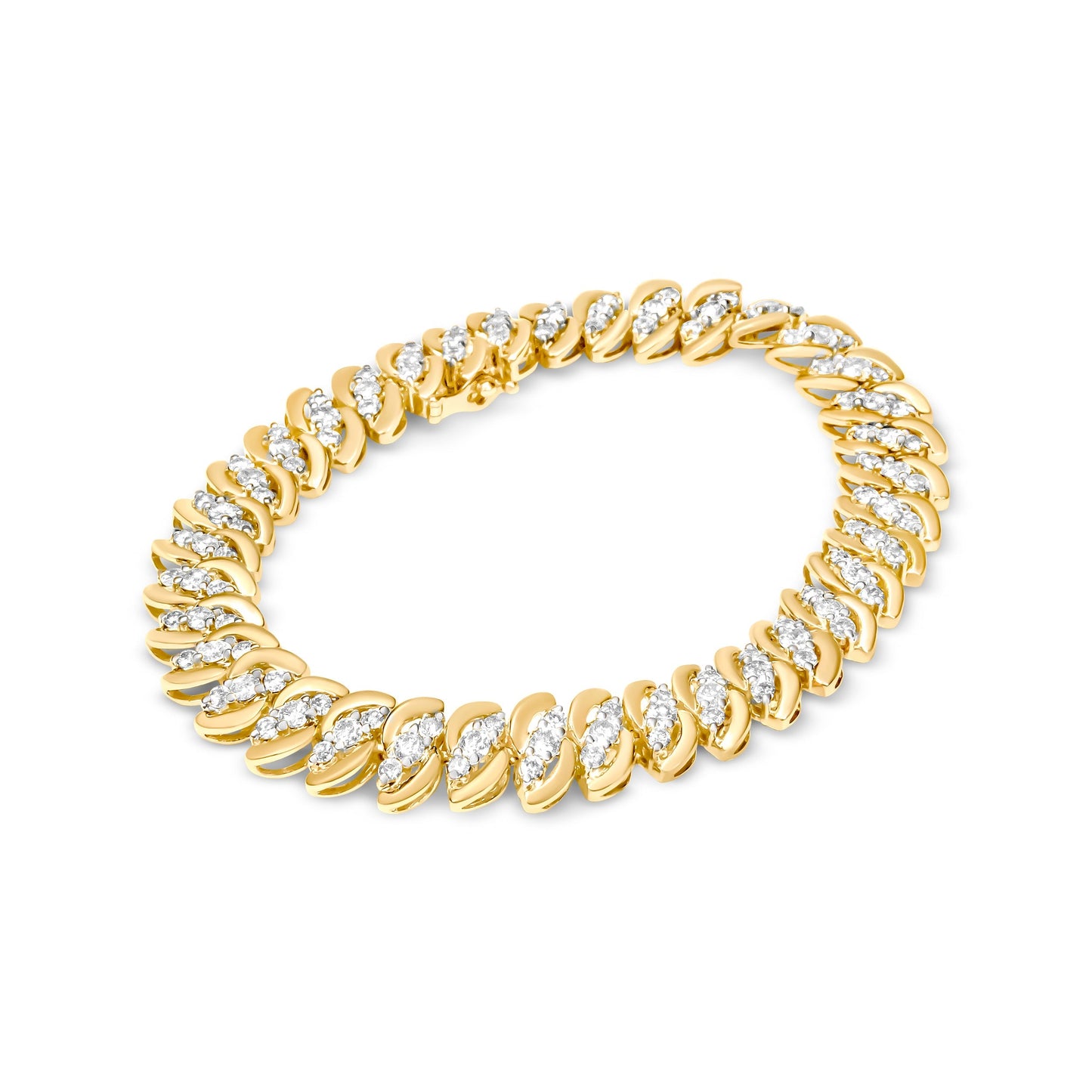 10K Yellow Gold 5.0 Cttw Diamond Double Row S-Link Cuban Bracelet (J-K Color, I2-I3 Clarity) - 7.25" Inches Bids.com