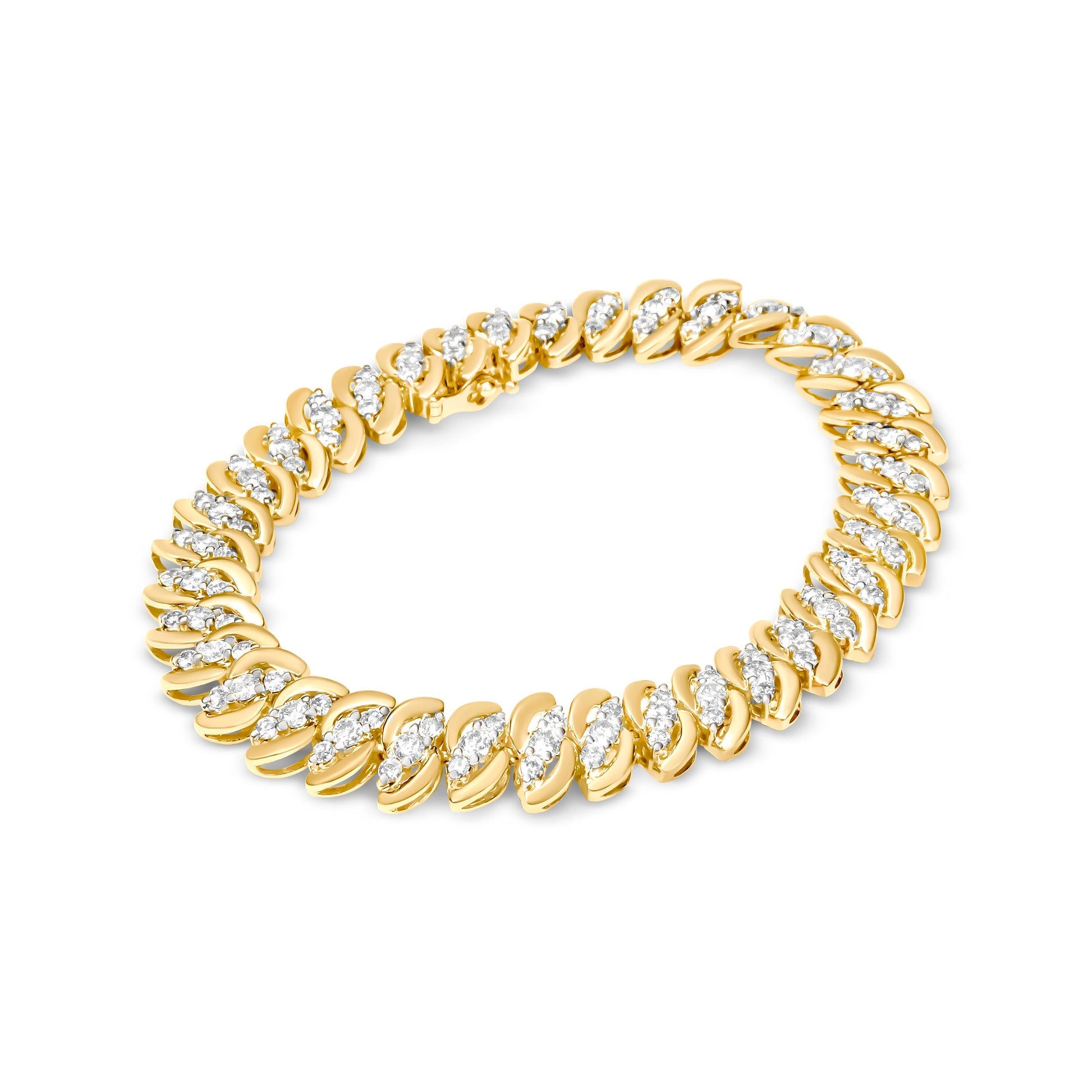 10K Yellow Gold 5.0 Cttw Diamond Double Row S-Link Cuban Bracelet (J-K Color, I2-I3 Clarity) - 7.25" Inches Bids.com