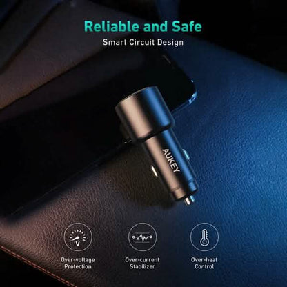 AUKEY 36W LED Car Charger CC-Y18S Dual USB-C/USB-A DailySale