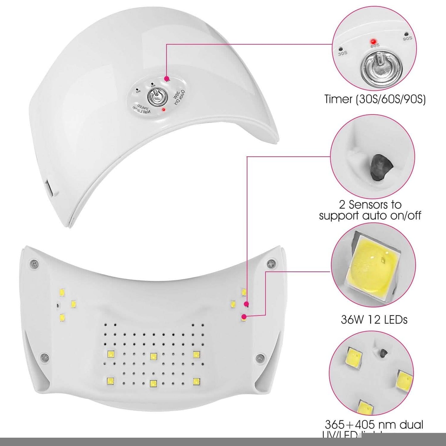 36W UV LED Lamp Nail Gel Dryer 12 LED Sensor Gel Curing Machine DailySale