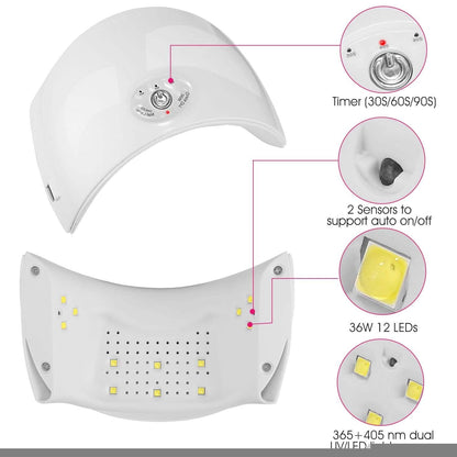 36W UV LED Lamp Nail Gel Dryer 12 LED Sensor Gel Curing Machine DailySale