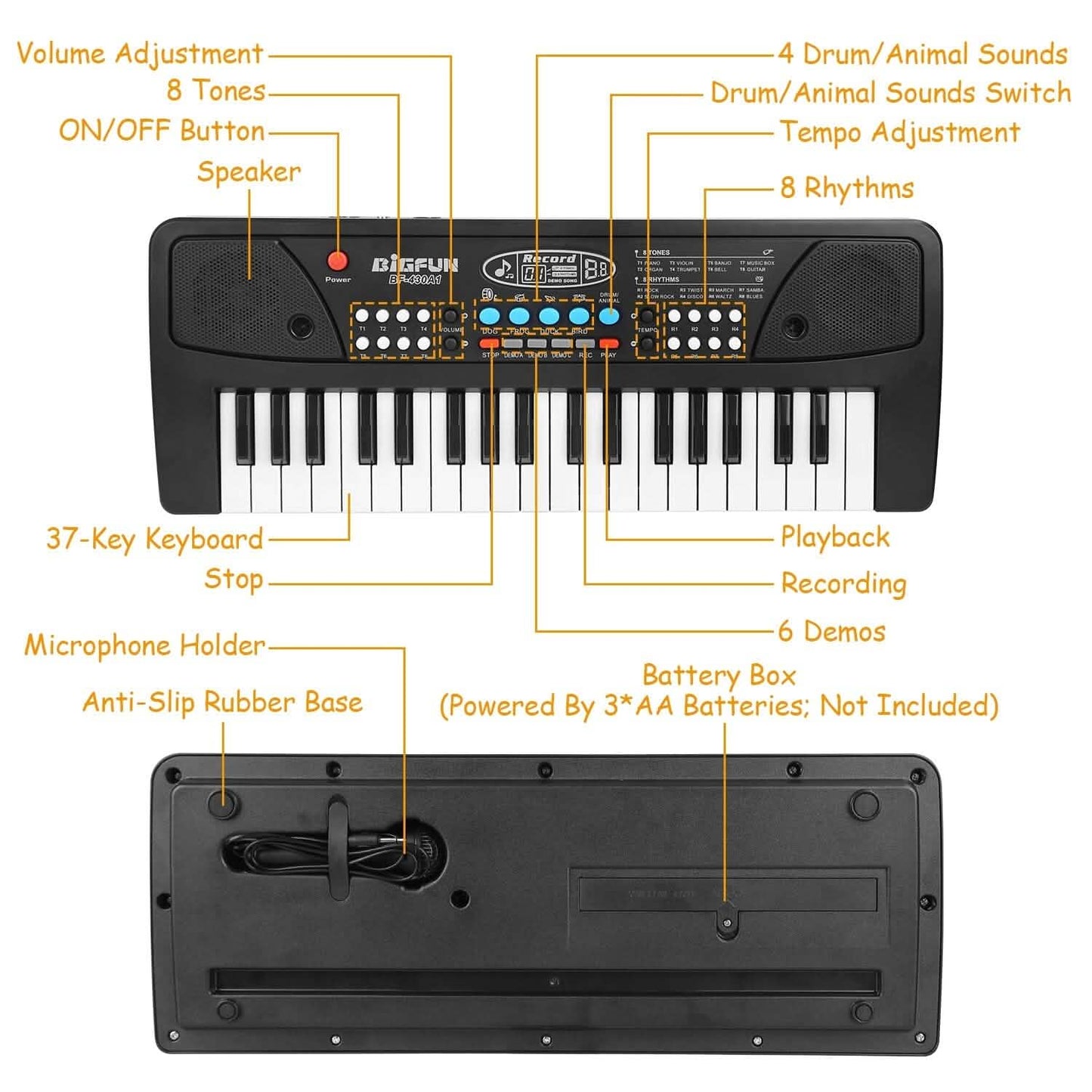 37 Keys Digital Music Electronic Keyboard Instrument with Microphone DailySale