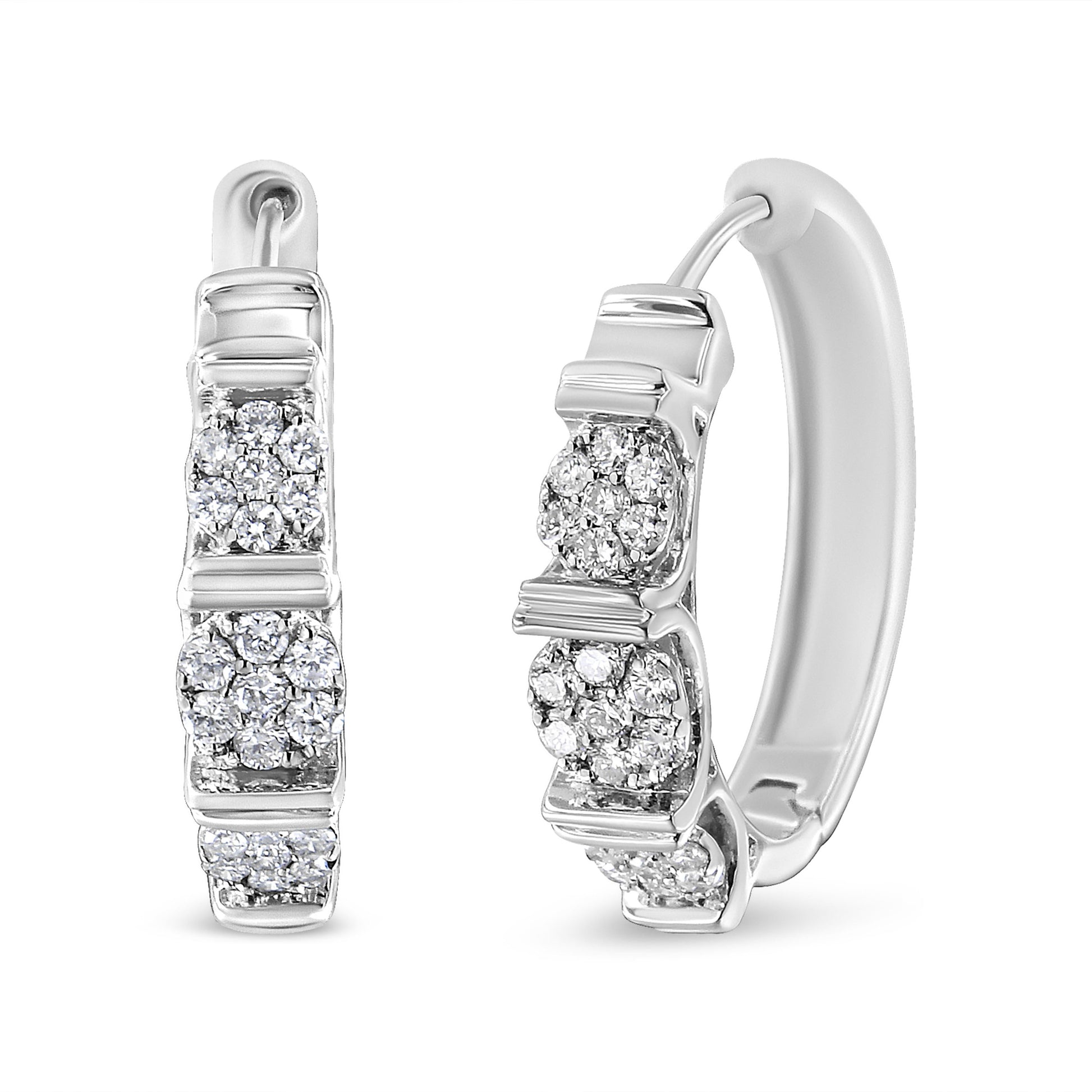 .925 Sterling Silver 1/2 Cttw Lab Grown Round Diamond Floral Cluster Hoop Earrings (F-G Color, SI1-SI2 Clarity) Bids.com