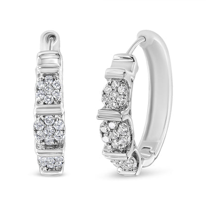 .925 Sterling Silver 1/2 Cttw Lab Grown Round Diamond Floral Cluster Hoop Earrings (F-G Color, SI1-SI2 Clarity) Bids.com