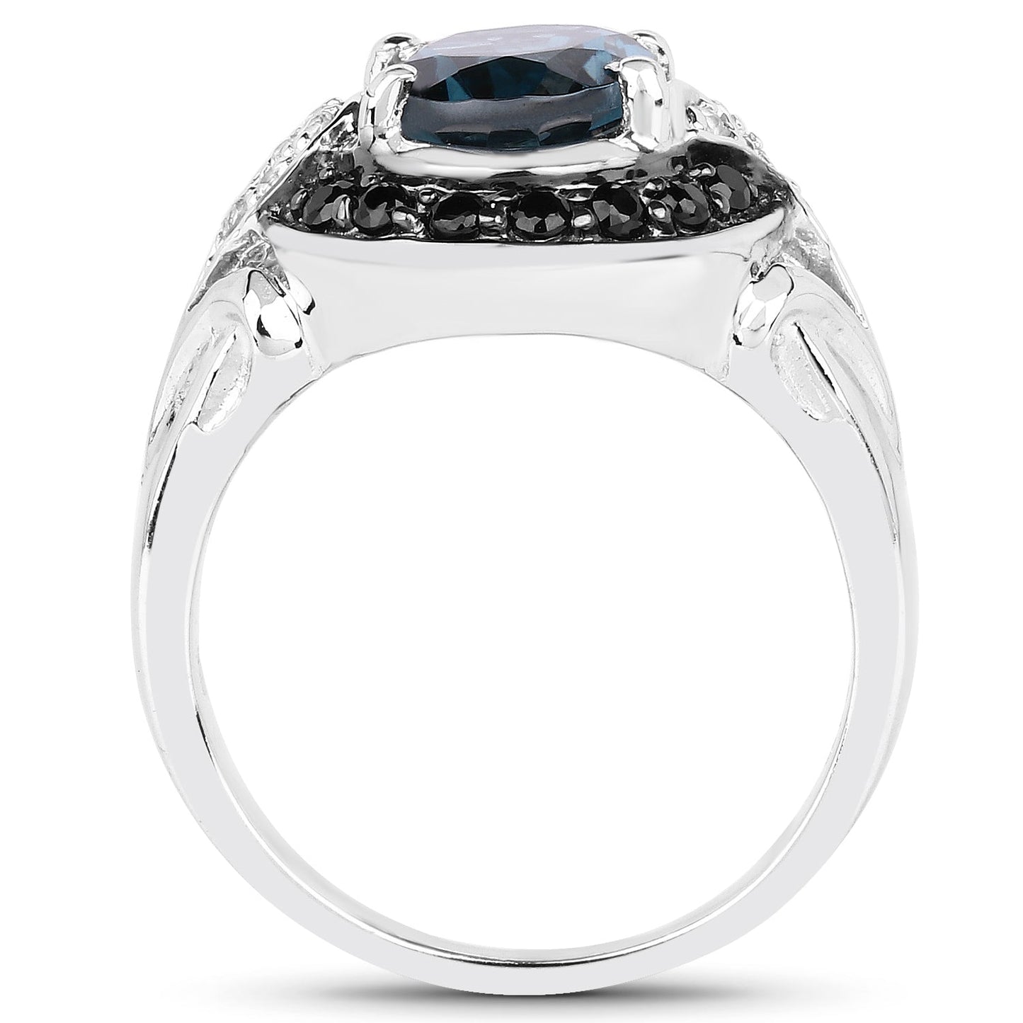 4.27 Carat Genuine London Blue Topaz, Black Spinel & White Topaz .925 Sterling Silver Ring Bids.com