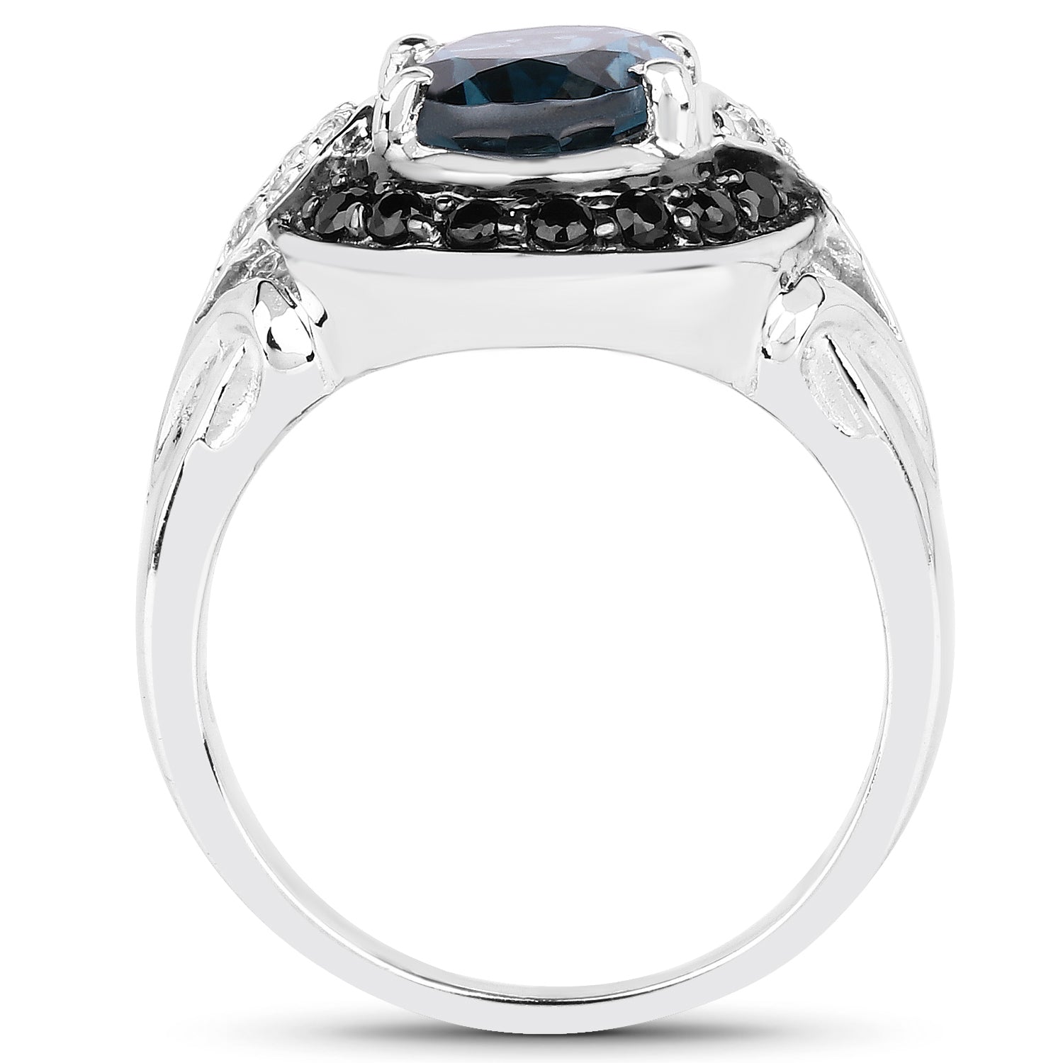 4.27 Carat Genuine London Blue Topaz, Black Spinel & White Topaz .925 Sterling Silver Ring Bids.com