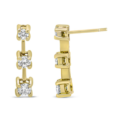 14K Yellow Gold 1/2 Cttw Round Diamond 3 Stone Graduated Linear Drop Past, Present and Future Stud Earrings (H-I Color, SI1-SI2 Clarity) Bids.com