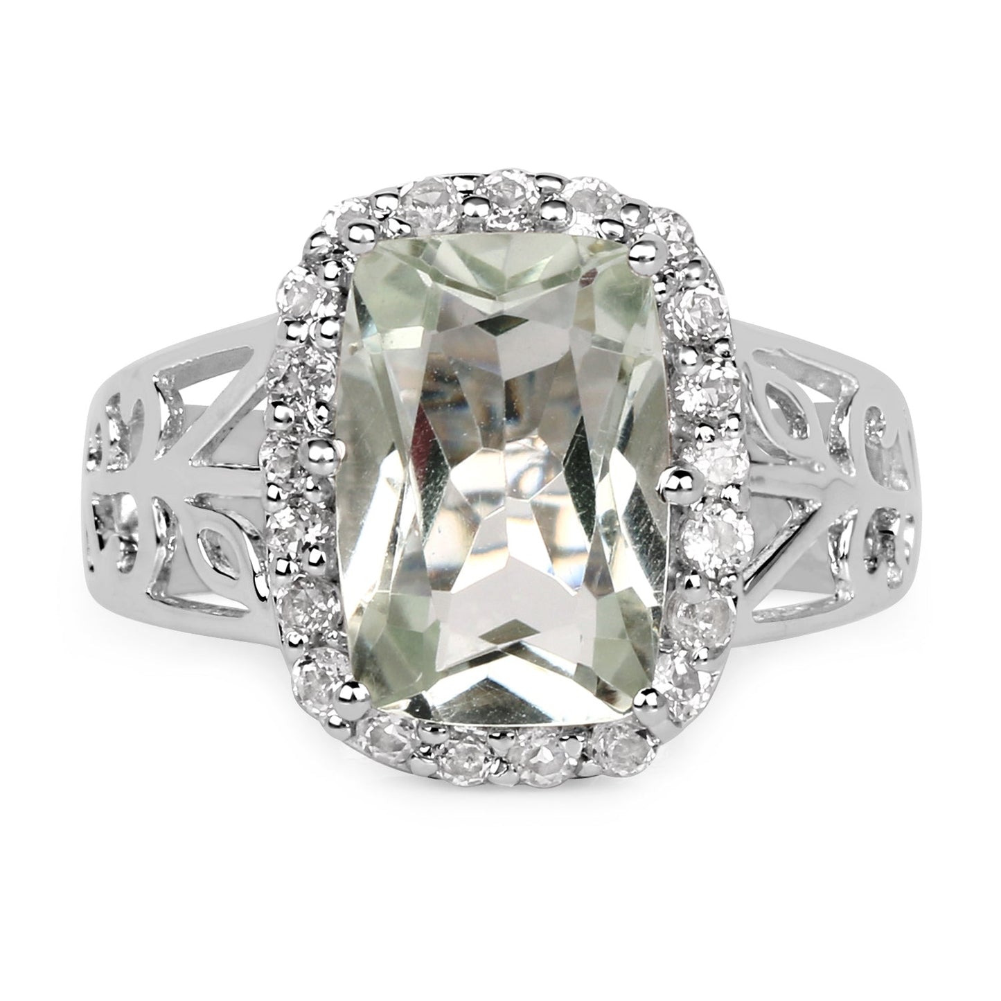 3.94 Carat Genuine Green Amethyst and White Topaz .925 Sterling Silver Ring Bids.com