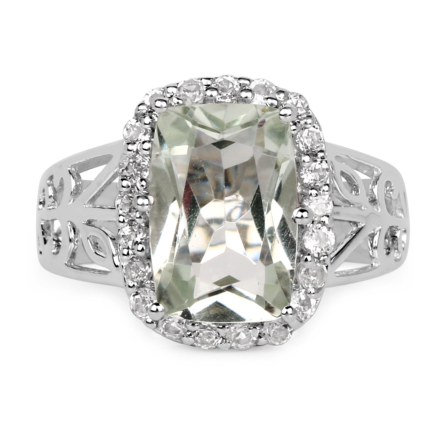 3.94 Carat Genuine Green Amethyst and White Topaz .925 Sterling Silver Ring Bids.com
