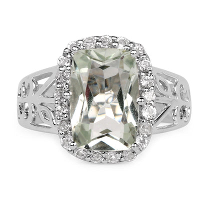 3.94 Carat Genuine Green Amethyst and White Topaz .925 Sterling Silver Ring Bids.com