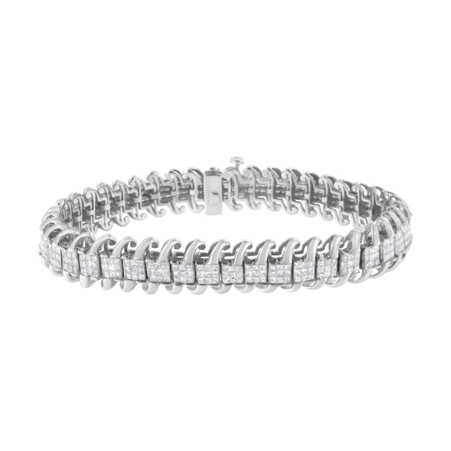 14K White Gold 5.0 Cttw Princess Cut Diamond 7" Invisible Set Wavy S-Link Tennis Bracelet (G-H Color, SI1-SI2 Clarity) Bids.com