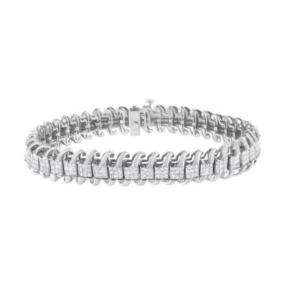 14K White Gold 5.0 Cttw Princess Cut Diamond 7" Invisible Set Wavy S-Link Tennis Bracelet (G-H Color, SI1-SI2 Clarity) Bids.com