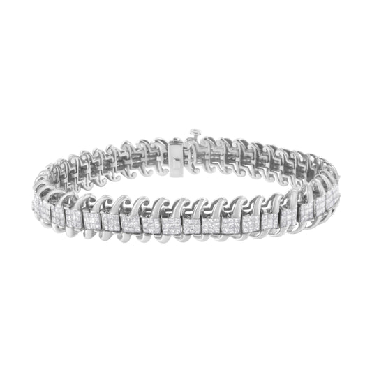 14K White Gold 5.0 Cttw Princess Cut Diamond 7" Invisible Set Wavy S-Link Tennis Bracelet (G-H Color, SI1-SI2 Clarity) Bids.com