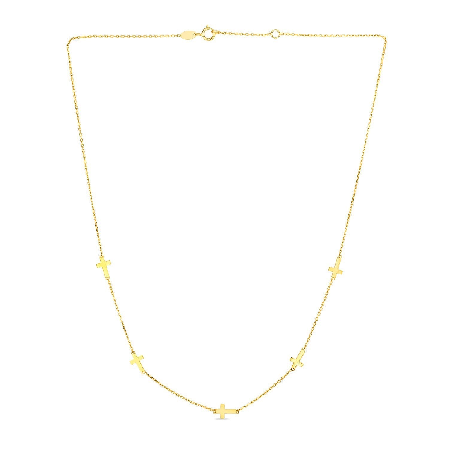 14k Yellow Gold Chain Necklace with Cross Stations Bids.com