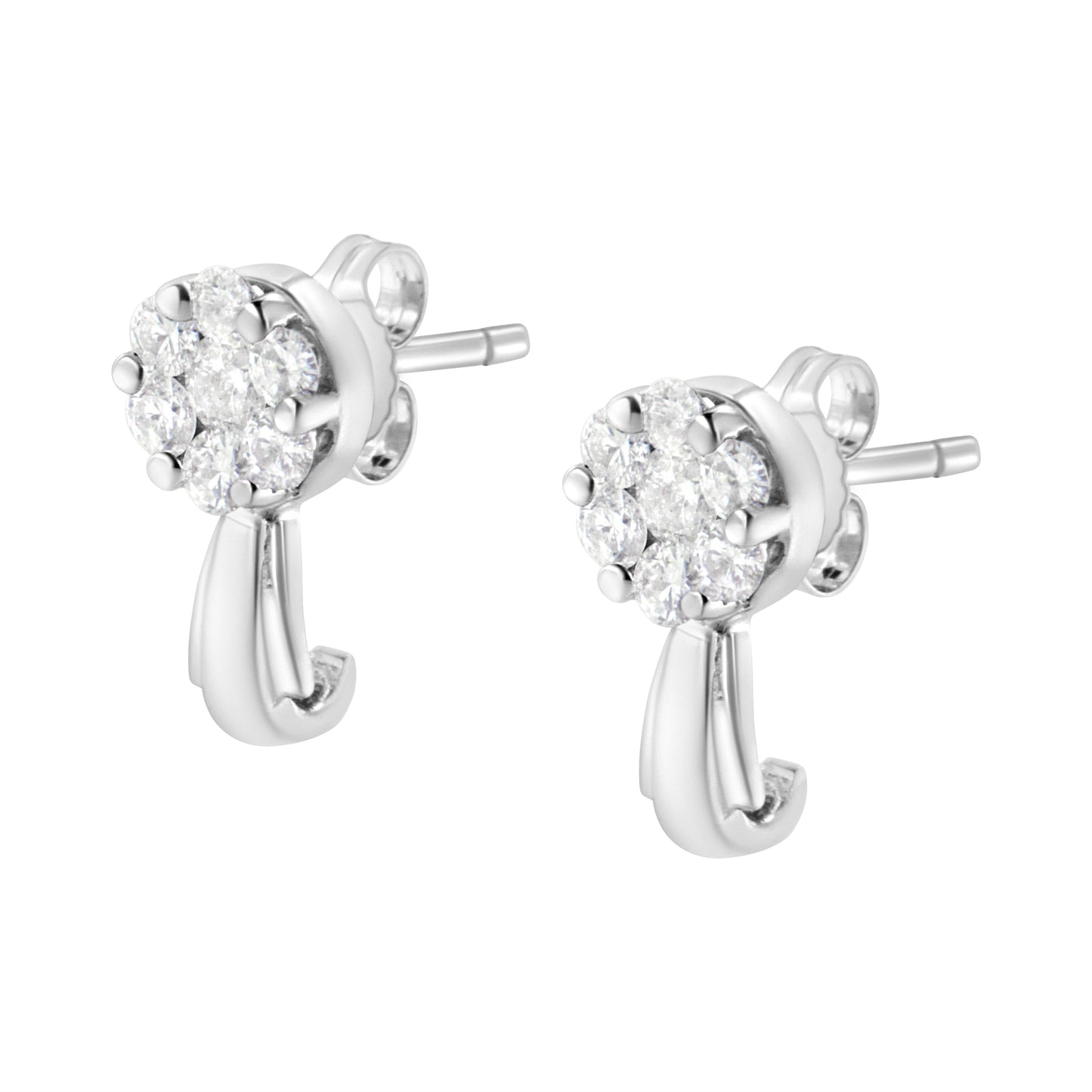 14K White Gold 3/4 Cttw Diamond Floral Cluster Drop and Dangle Stud Earrings (H-I Color, I1-I2 Clarity) Bids.com