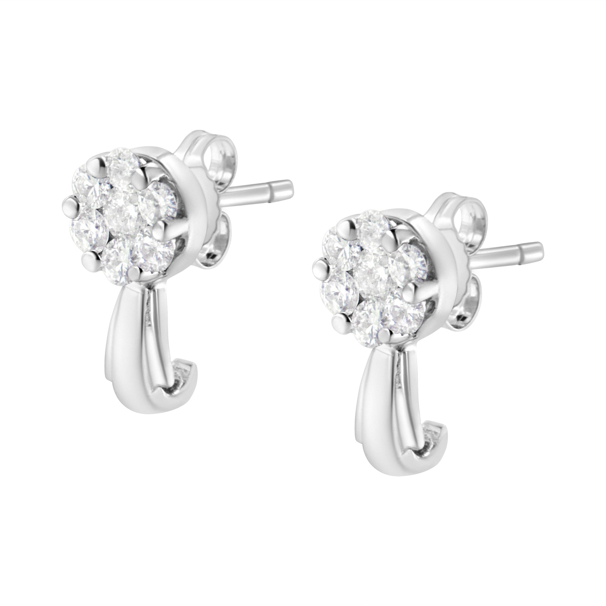 14K White Gold 3/4 Cttw Diamond Floral Cluster Drop and Dangle Stud Earrings (H-I Color, I1-I2 Clarity) Bids.com
