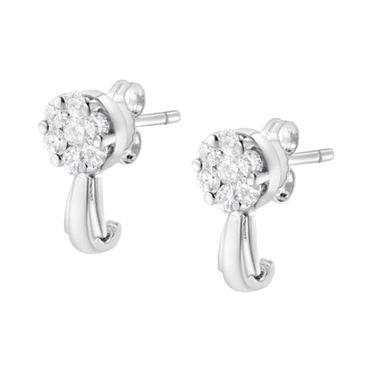 14K White Gold 3/4 Cttw Diamond Floral Cluster Drop and Dangle Stud Earrings (H-I Color, I1-I2 Clarity) Bids.com