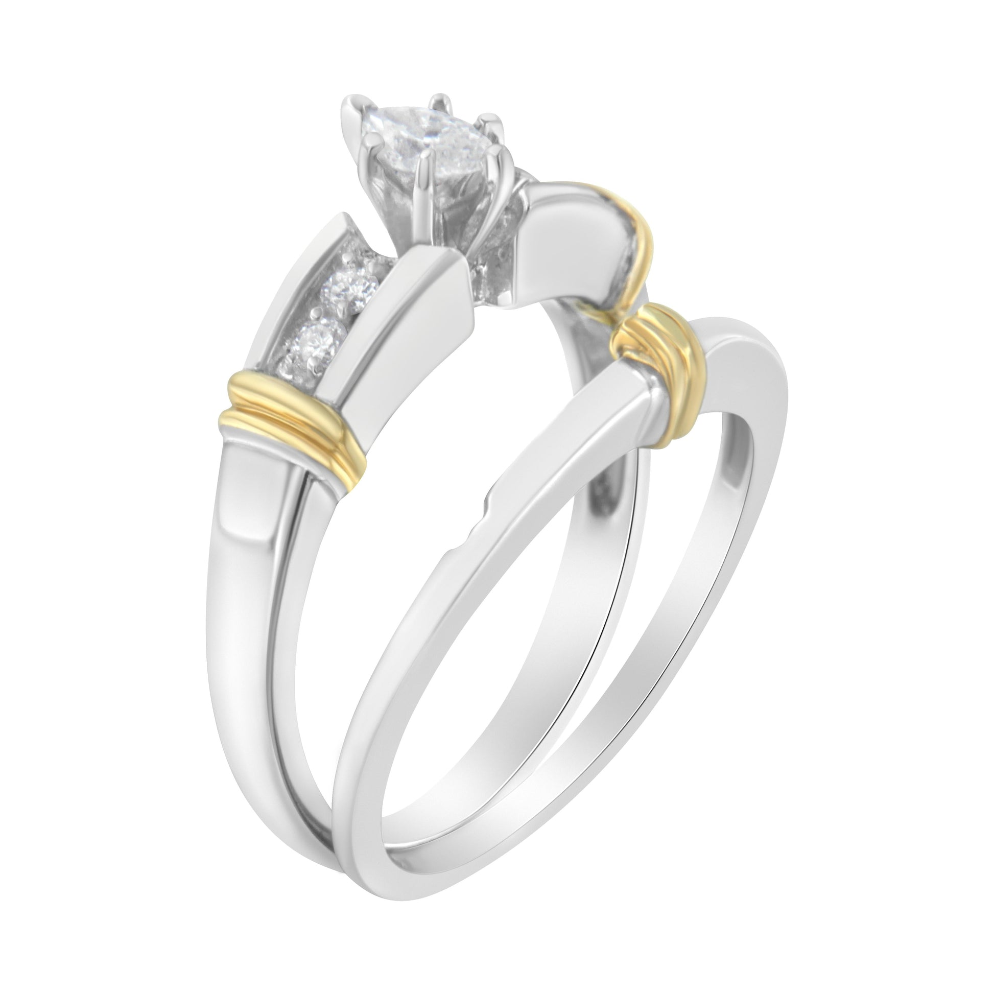 14K Yellow and White Gold 1/3 Cttw Marquise Diamond Cocktail Engagement Ring Set (H-I Color, SI1-SI2 Clarity) - Size 7 Bids.com