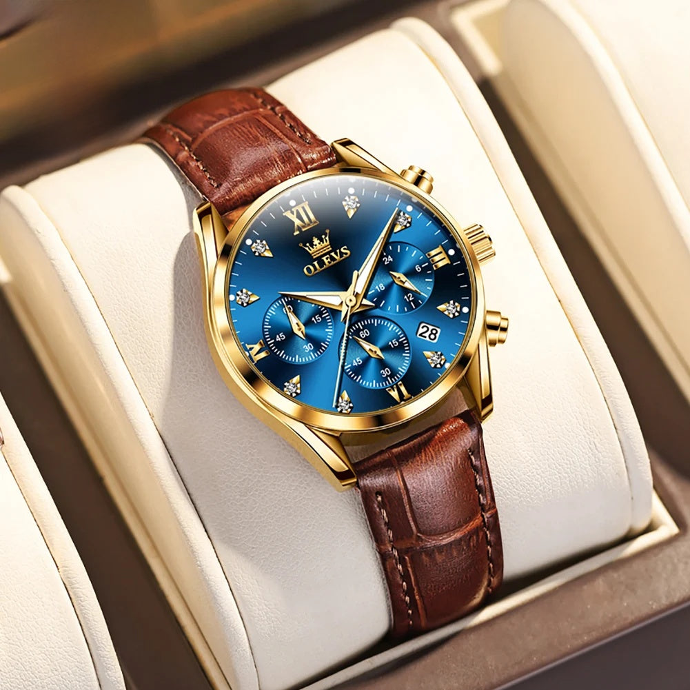 Women's Leather Strap Quartz Waterproof Luminous Watch BandsCo Straps