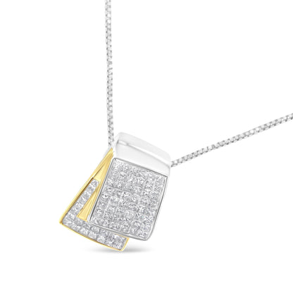14K White and Yellow Gold 2.0 Cttw Princess Cut Diamond Two Tone Foldover Box Pendant 18â€ Box Chain Necklace (H-I Color, SI1-SI2 Clarity) Bids.com
