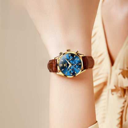 Women's Leather Strap Quartz Waterproof Luminous Watch BandsCo Straps