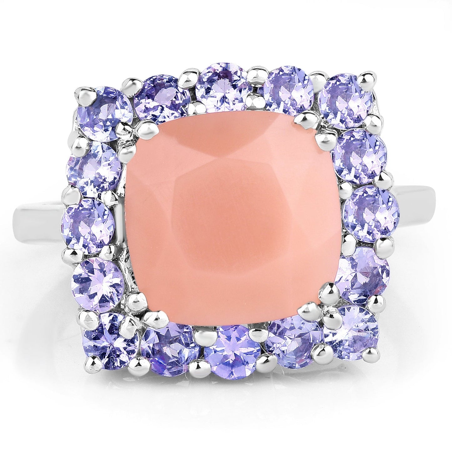 6.70 Carat Genuine Peach Moonstone and Tanzanite .925 Sterling Silver Ring Bids.com