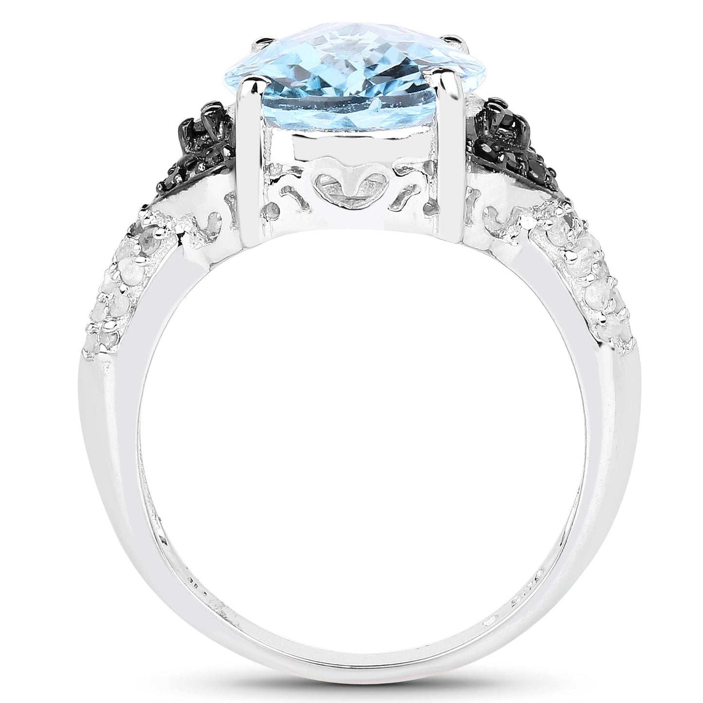 5.37 Carat Genuine Swiss Blue Topaz, Black Diamond & White Topaz .925 Sterling Silver Ring Bids.com