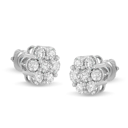 14K White Gold 3 cttw Prong Set Round-Cut Diamond Floral Cluster Stud Earring (I-J Color, SI1-SI2 Clarity) Bids.com