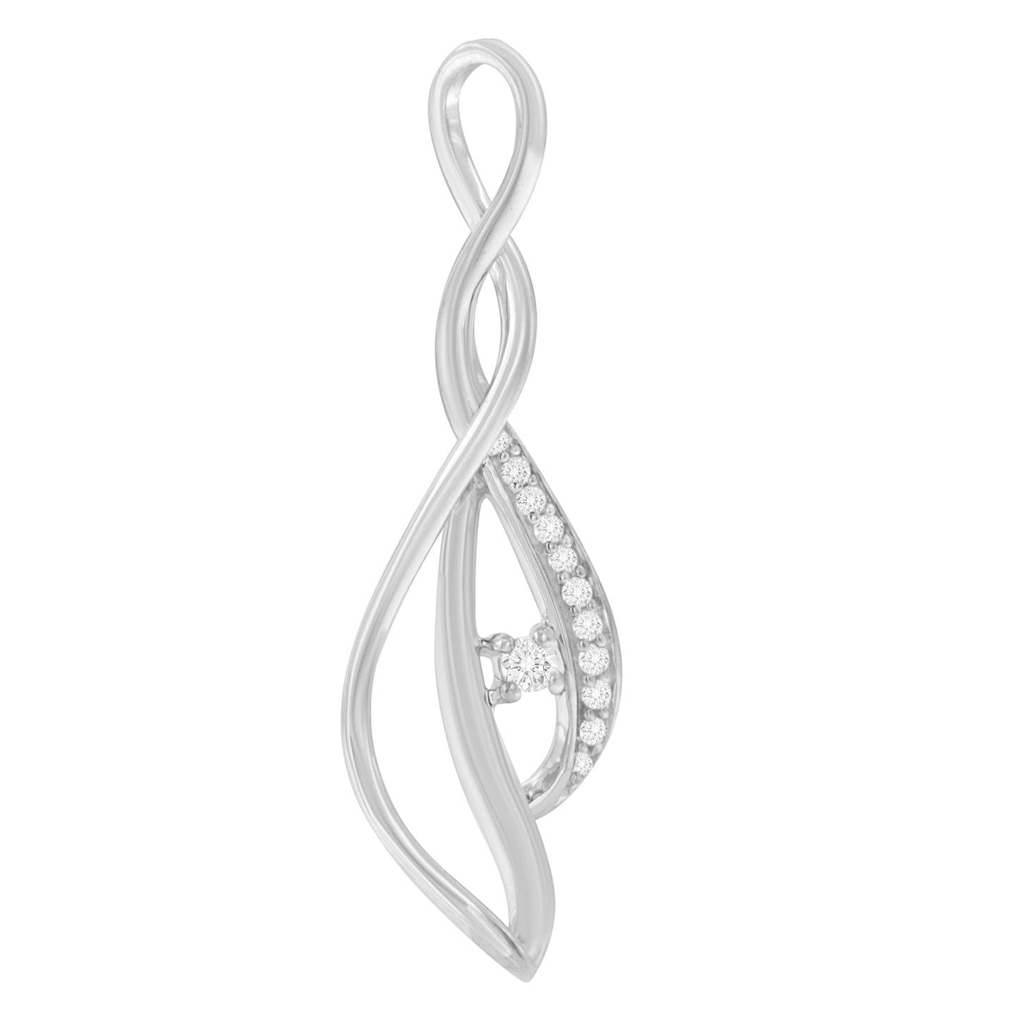 Espira 10K White Gold Round Diamond Accented Open Cascade Twist 18" Pendant Necklace (1/10 Cttw, J-K Color, I1-I2 Clarity) Bids.com