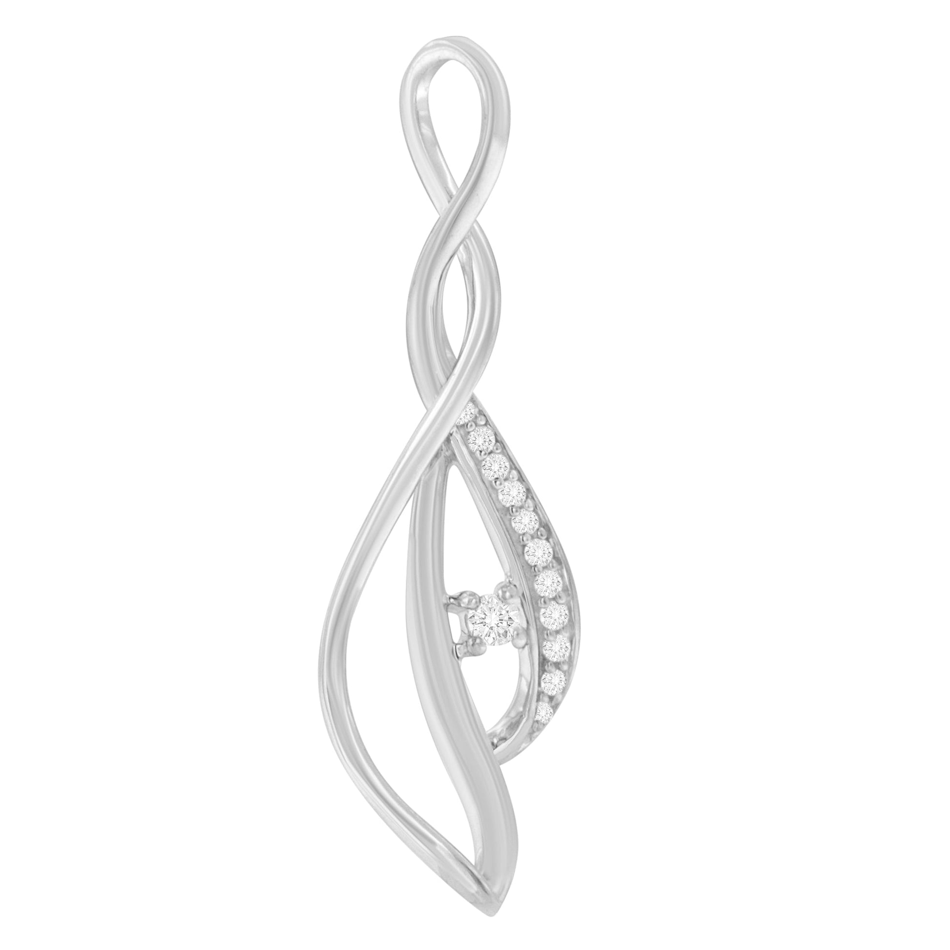Espira 10K White Gold Round Diamond Accented Open Cascade Twist 18" Pendant Necklace (1/10 Cttw, J-K Color, I1-I2 Clarity) Bids.com
