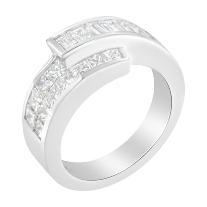 14K White Gold 2.0 Cttw Channel-Set Princess and Baguette-Cut Diamond Bypass Ring Band (G-H Color, SI1-SI2 Clarity) - Ring Size 6.5 Bids.com