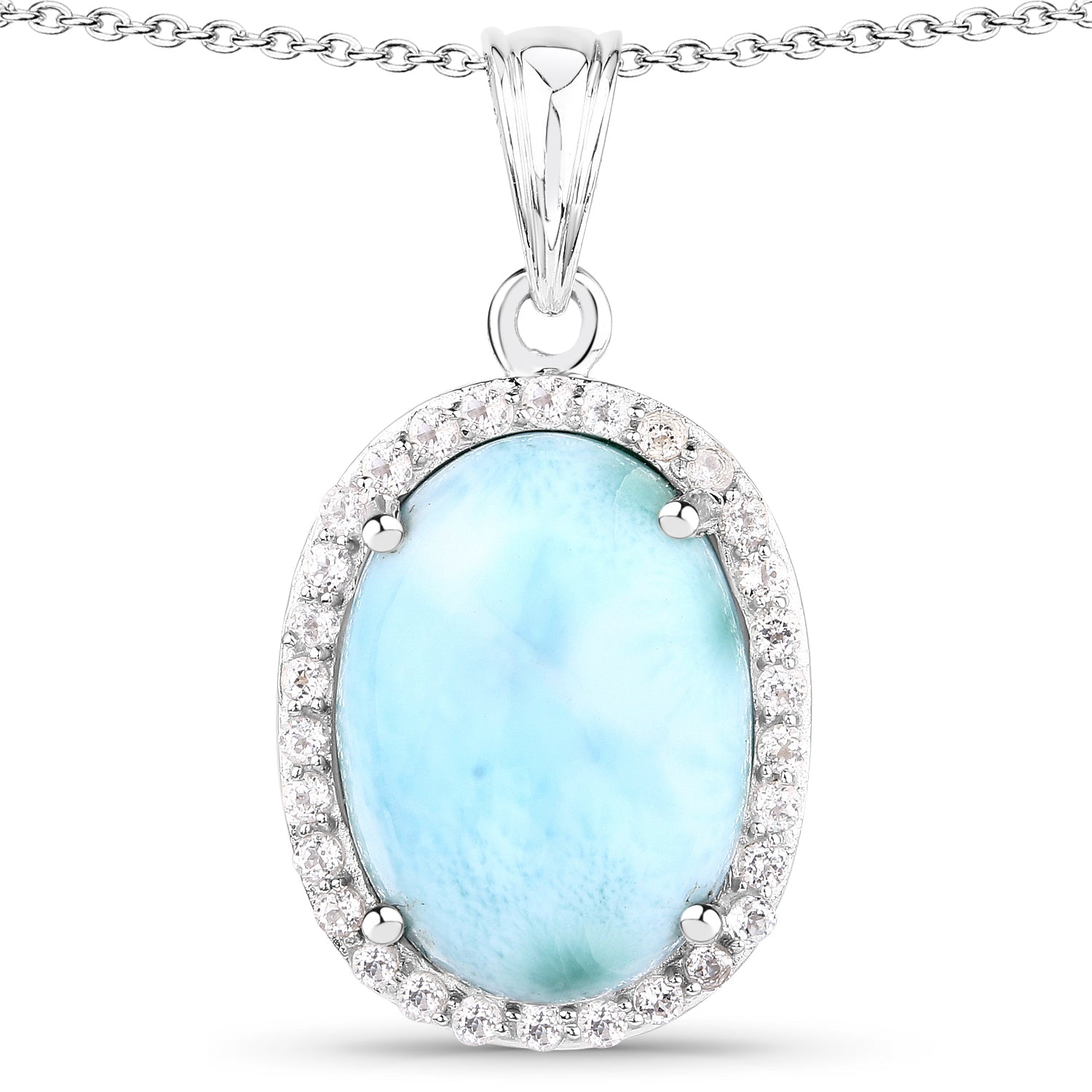 13.55 Carat Genuine Larimar and White Topaz .925 Sterling Silver Pendant Bids.com