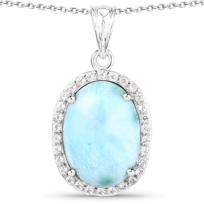 13.55 Carat Genuine Larimar and White Topaz .925 Sterling Silver Pendant Bids.com