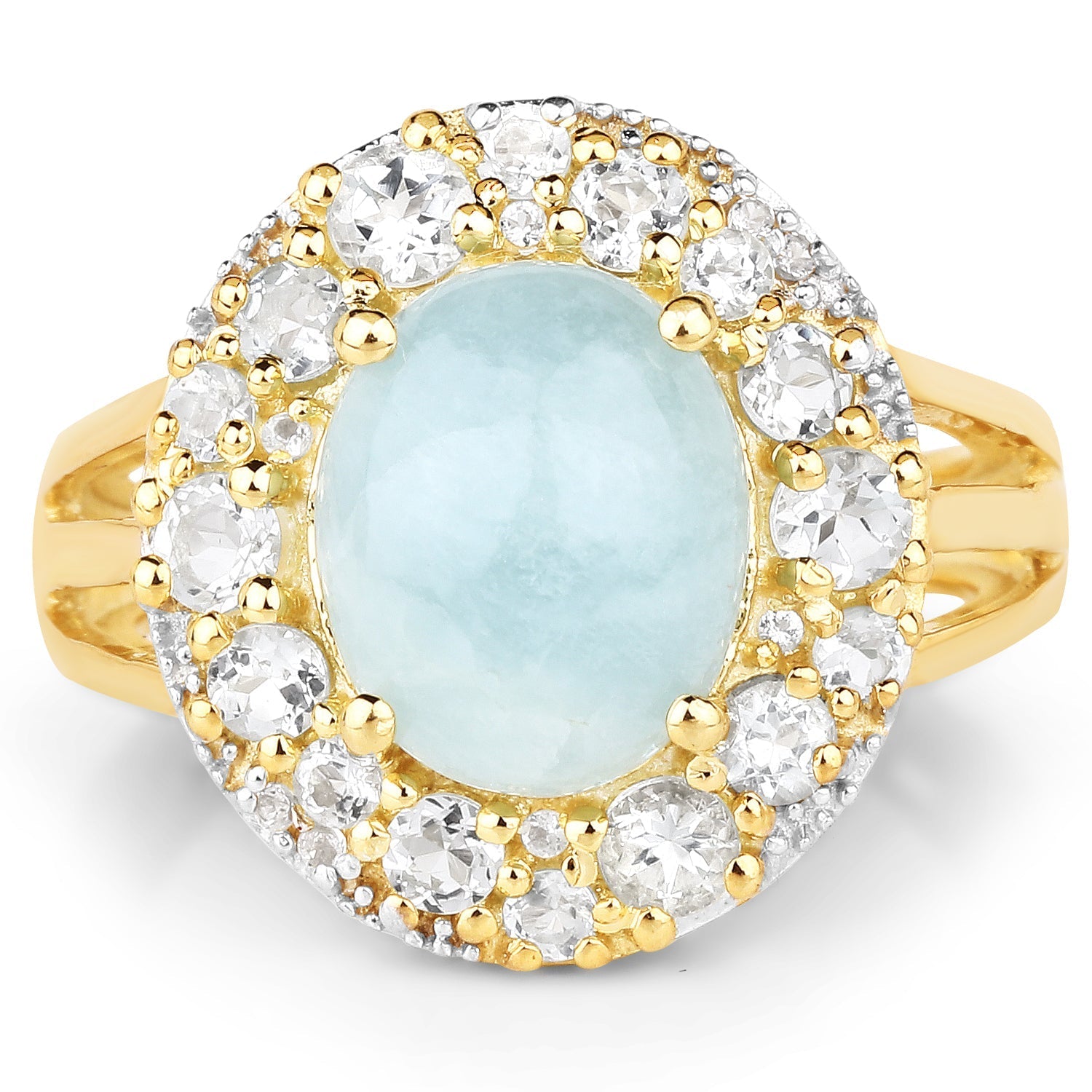 14K Yellow Gold Plated 6.72 Carat Genuine Aquamarine and White Topaz .925 Sterling Silver Ring Bids.com
