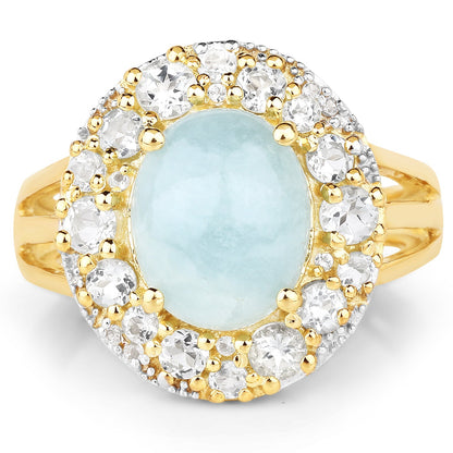 14K Yellow Gold Plated 6.72 Carat Genuine Aquamarine and White Topaz .925 Sterling Silver Ring Bids.com