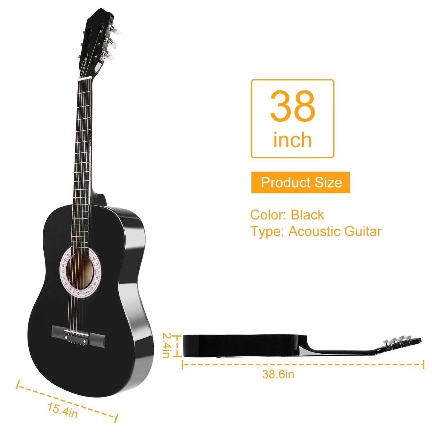 38" Acoustic Beginners Guitar with Guitar Bag Strap Tuner Extra String DailySale
