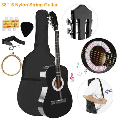 38" Acoustic Beginners Guitar with Guitar Bag Strap Tuner Extra String DailySale