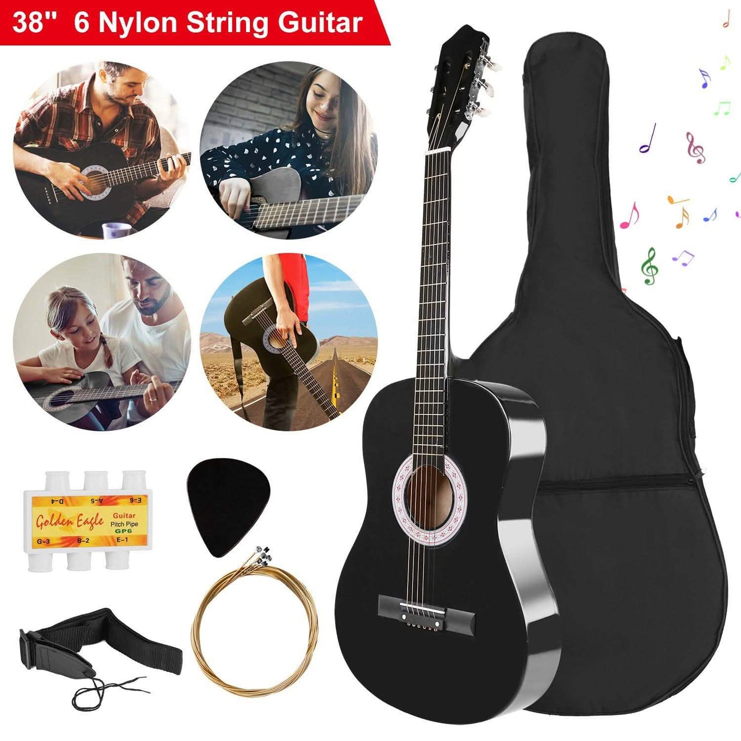38" Acoustic Beginners Guitar with Guitar Bag Strap Tuner Extra String DailySale