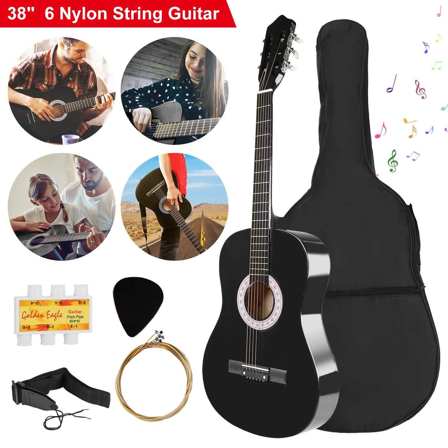 38" Acoustic Beginners Guitar with Guitar Bag Strap Tuner Extra String DailySale
