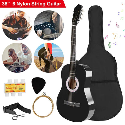 38" Acoustic Beginners Guitar with Guitar Bag Strap Tuner Extra String DailySale