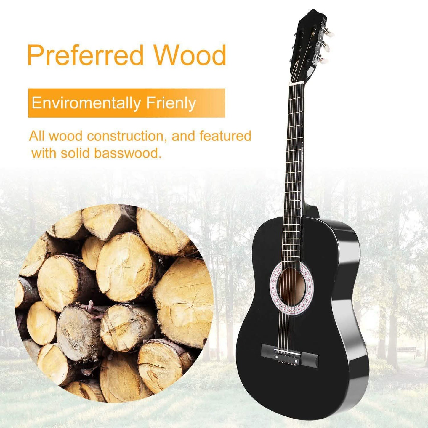 38" Acoustic Beginners Guitar with Guitar Bag Strap Tuner Extra String DailySale