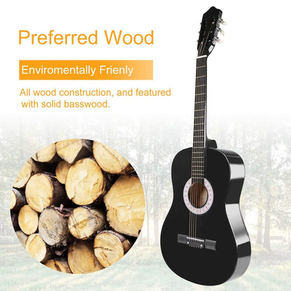 38" Acoustic Beginners Guitar with Guitar Bag Strap Tuner Extra String DailySale