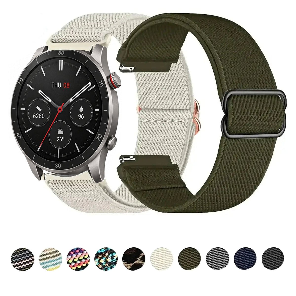 Amazfit Balance, GTR, GTS & Bip Patterned Stretch Nylon Band, Slider BandsCo Straps