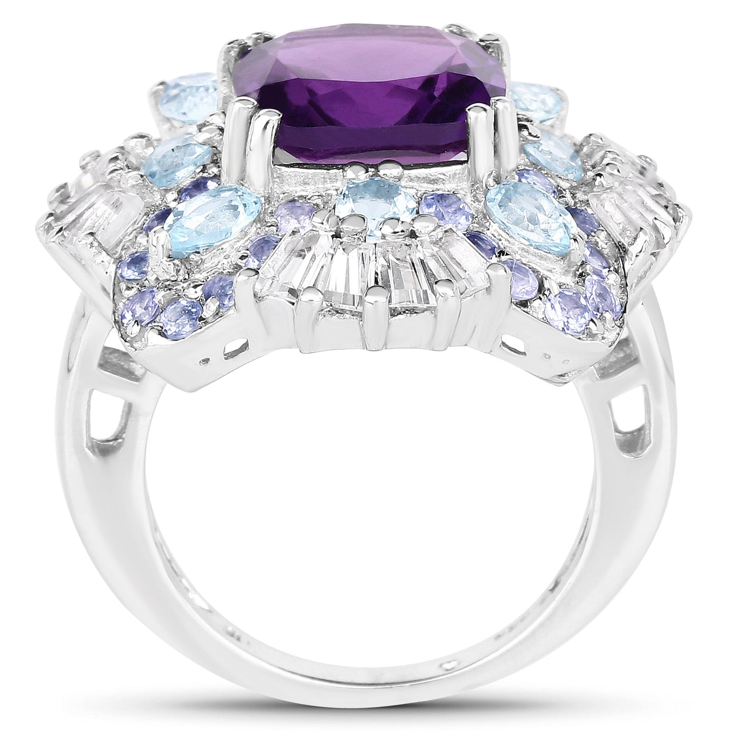 8.38 Carat Genuine Multi Stones .925 Sterling Silver Ring Bids.com